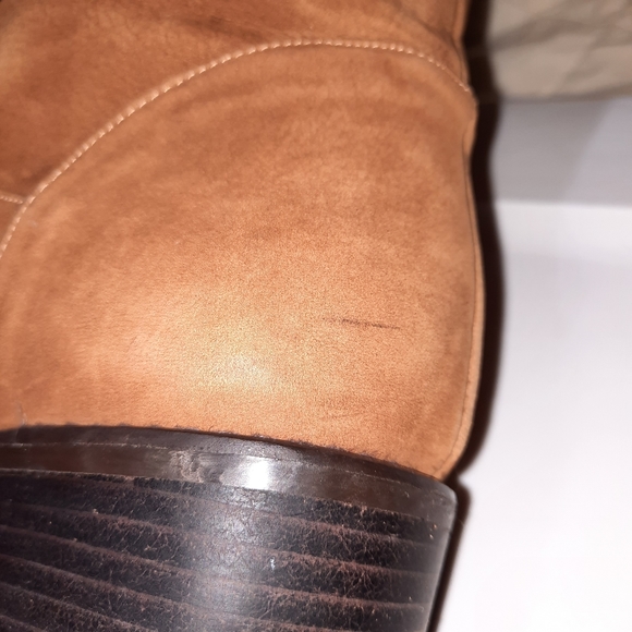 STUART WEITZMAN Thigh-High Boot Suede Leather OTK Cognac Walnut Brown Low Heel 7 - Picture 12 of 16
